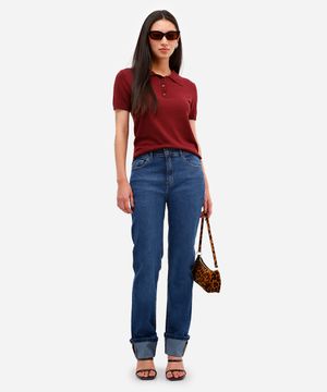 calça slim feminina jeans barra dobrada azul