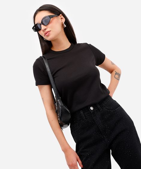 camiseta feminina de algodão peruano preta