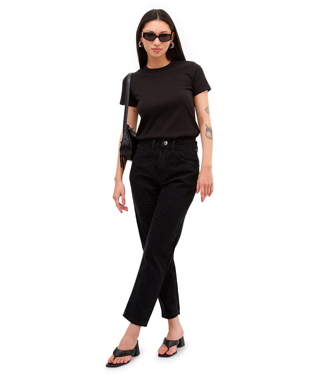 camiseta feminina de algodão peruano preta