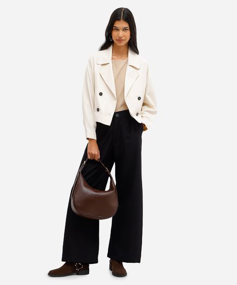 calça wide leg feminina de viscose texturizada preta