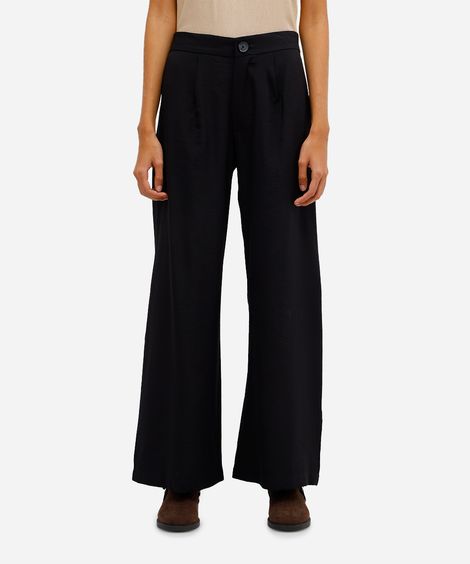 calça wide leg feminina de viscose texturizada preta