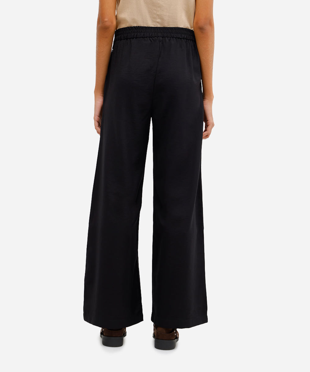 calça wide leg feminina de viscose texturizada preta