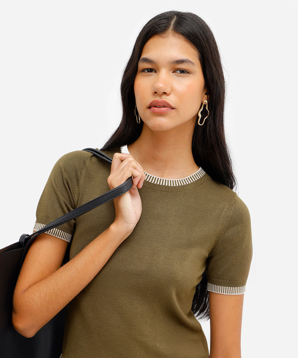 blusa feminina de tricot manga curta verde