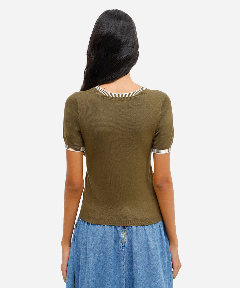blusa feminina de tricot manga curta verde