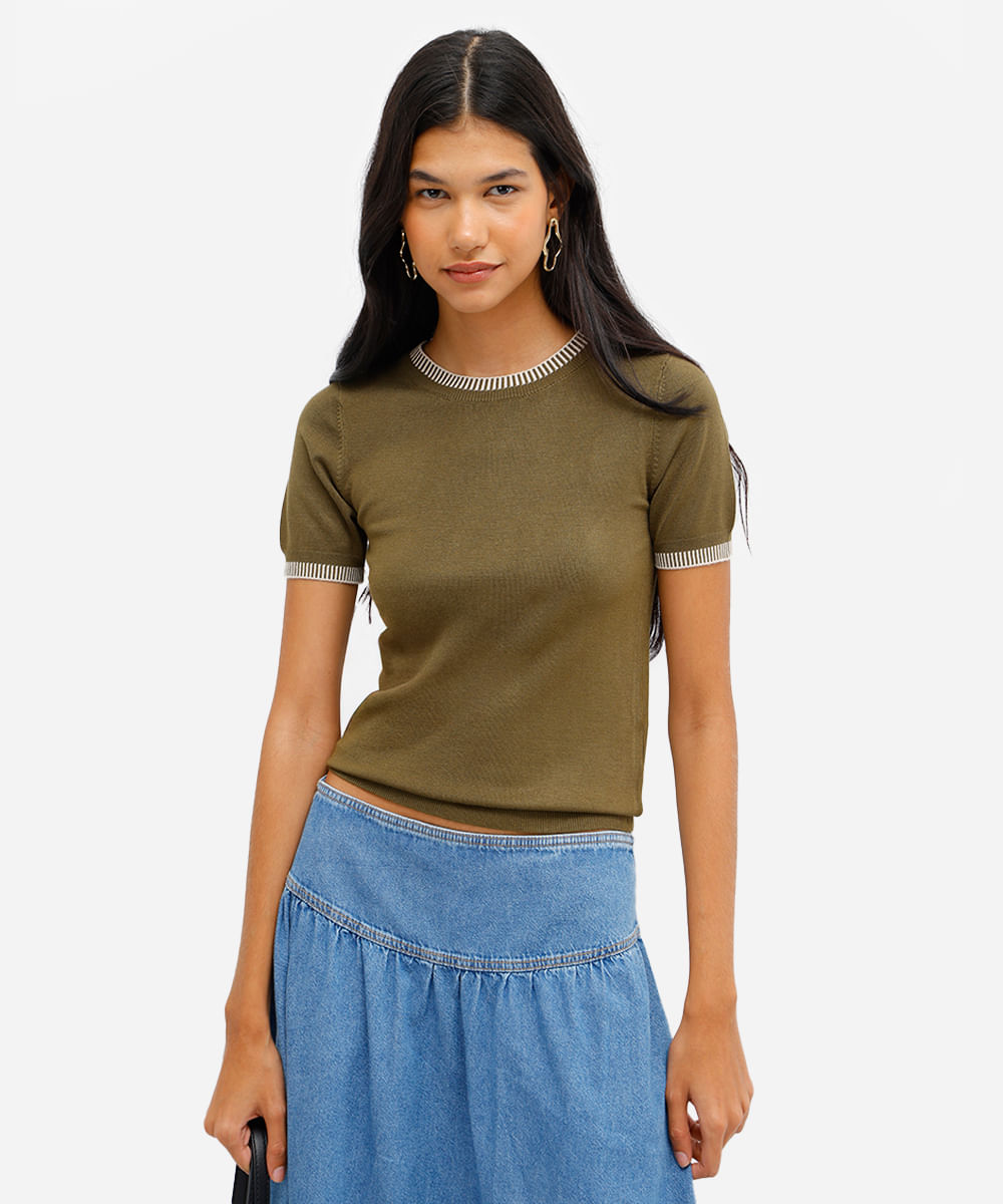 blusa feminina de tricot manga curta verde