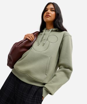 blusão feminino de moletom felpado com capuz mickey verde