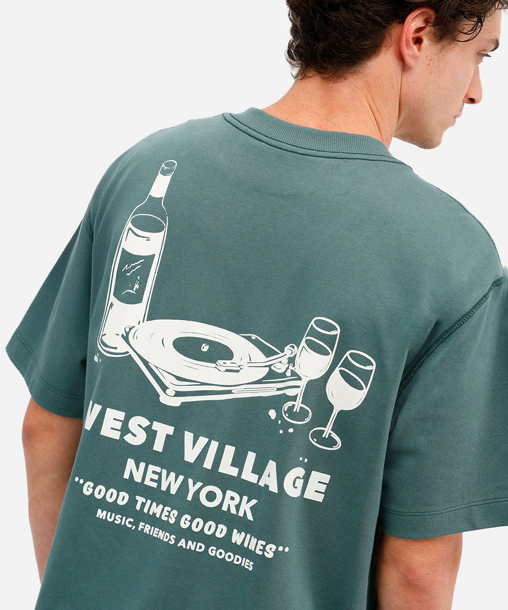 camiseta masculina de algodão estampada verde