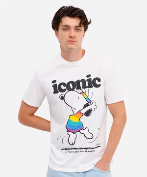 camiseta masculina de algodão snoopy pride off white