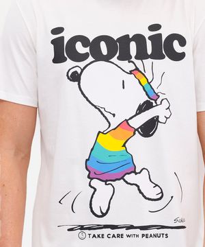 camiseta masculina de algodão snoopy pride off white