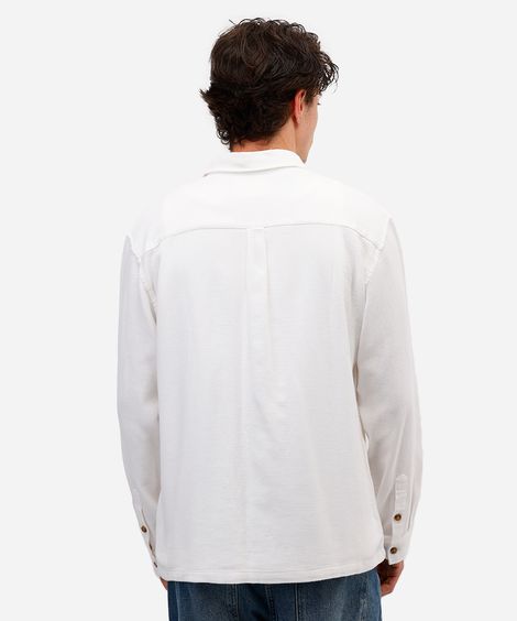 camisa masculina de algodão manga longa texturizada off white