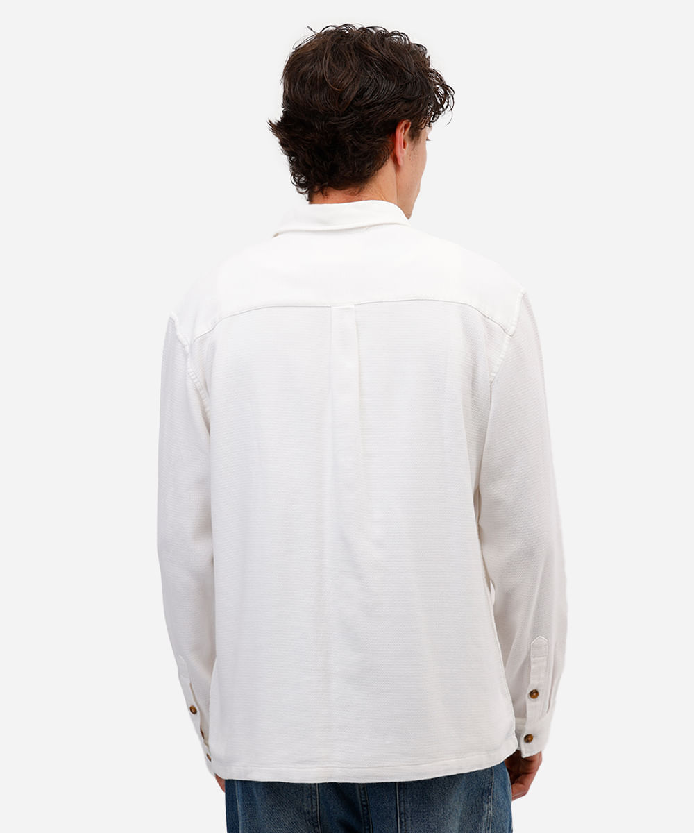 camisa masculina de algodão manga longa texturizada off white