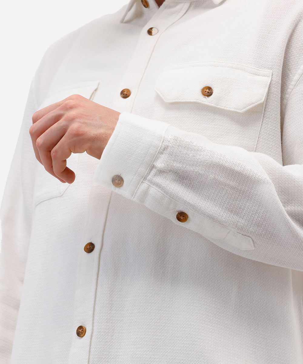 camisa masculina de algodão manga longa texturizada off white