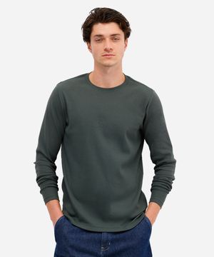 blusa masculina de algodão slim fit manga longa verde