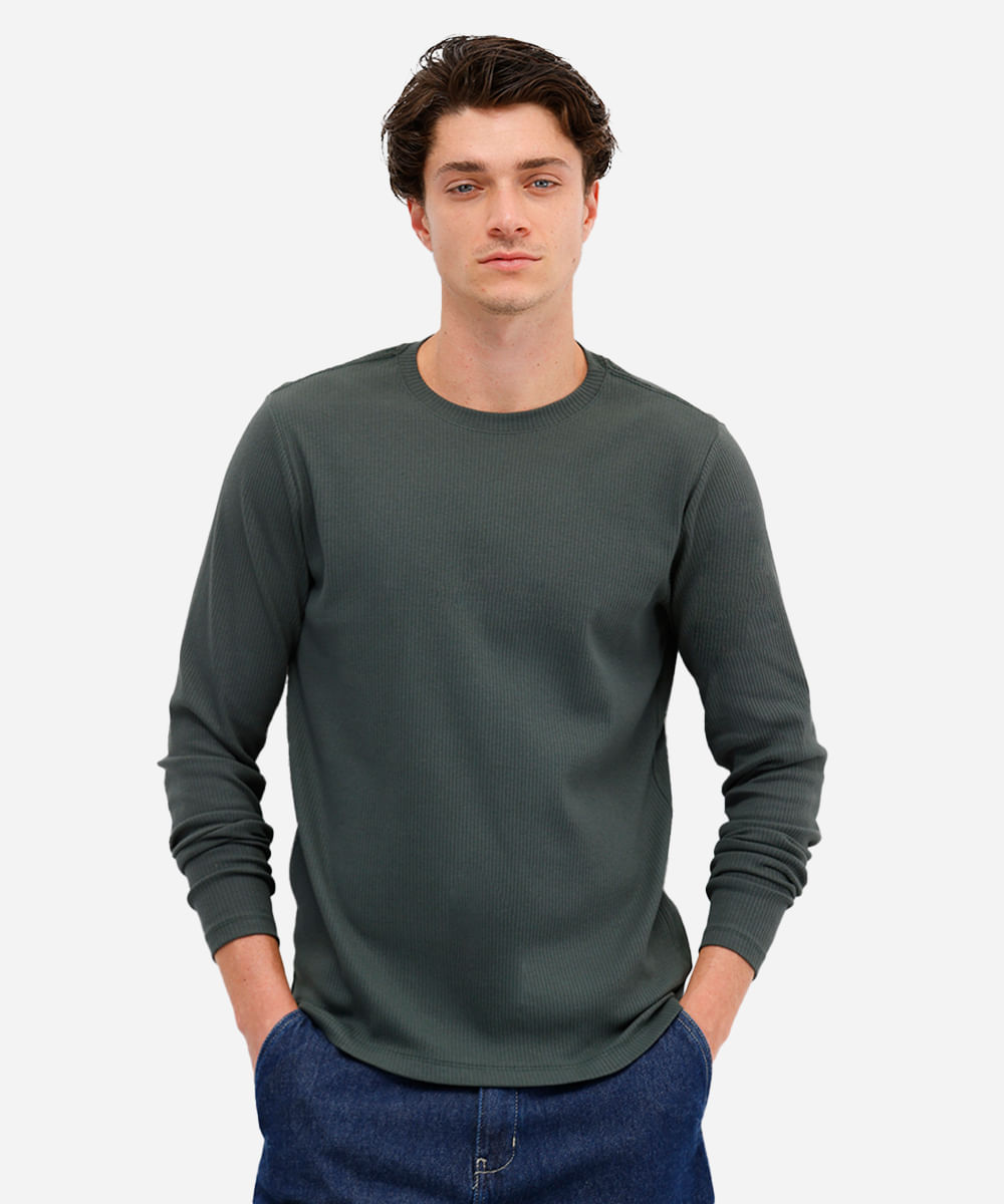 blusa masculina de algodão slim fit manga longa verde