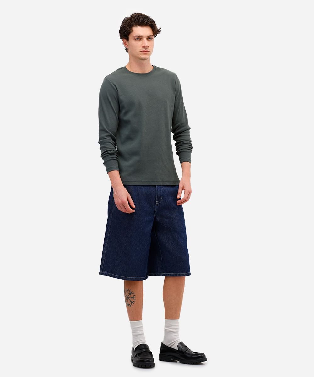 blusa masculina de algodão slim fit manga longa verde