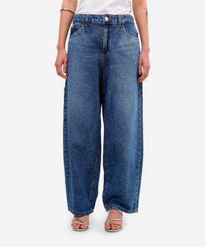 calça feminina jeans com brilhos azul