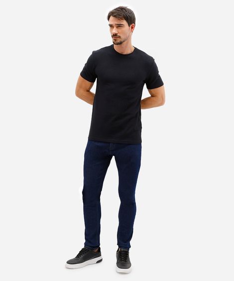 calça slim masculina jeans cropped barra dobrada azul