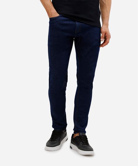 calça slim masculina jeans cropped barra dobrada azul