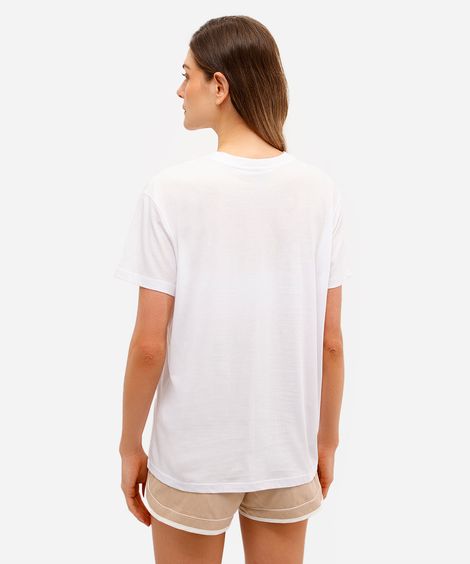 camiseta oversized feminina de algodão estampada branca
