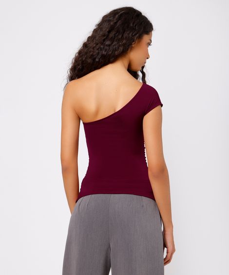 blusa ombro único feminina com franzido mindset vinho