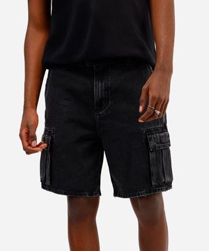 bermuda baggy masculina jeans bolso cargo preta