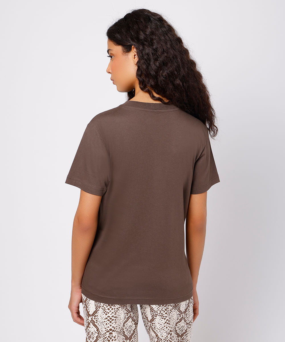 camiseta feminina de algodão estampada mindset marrom