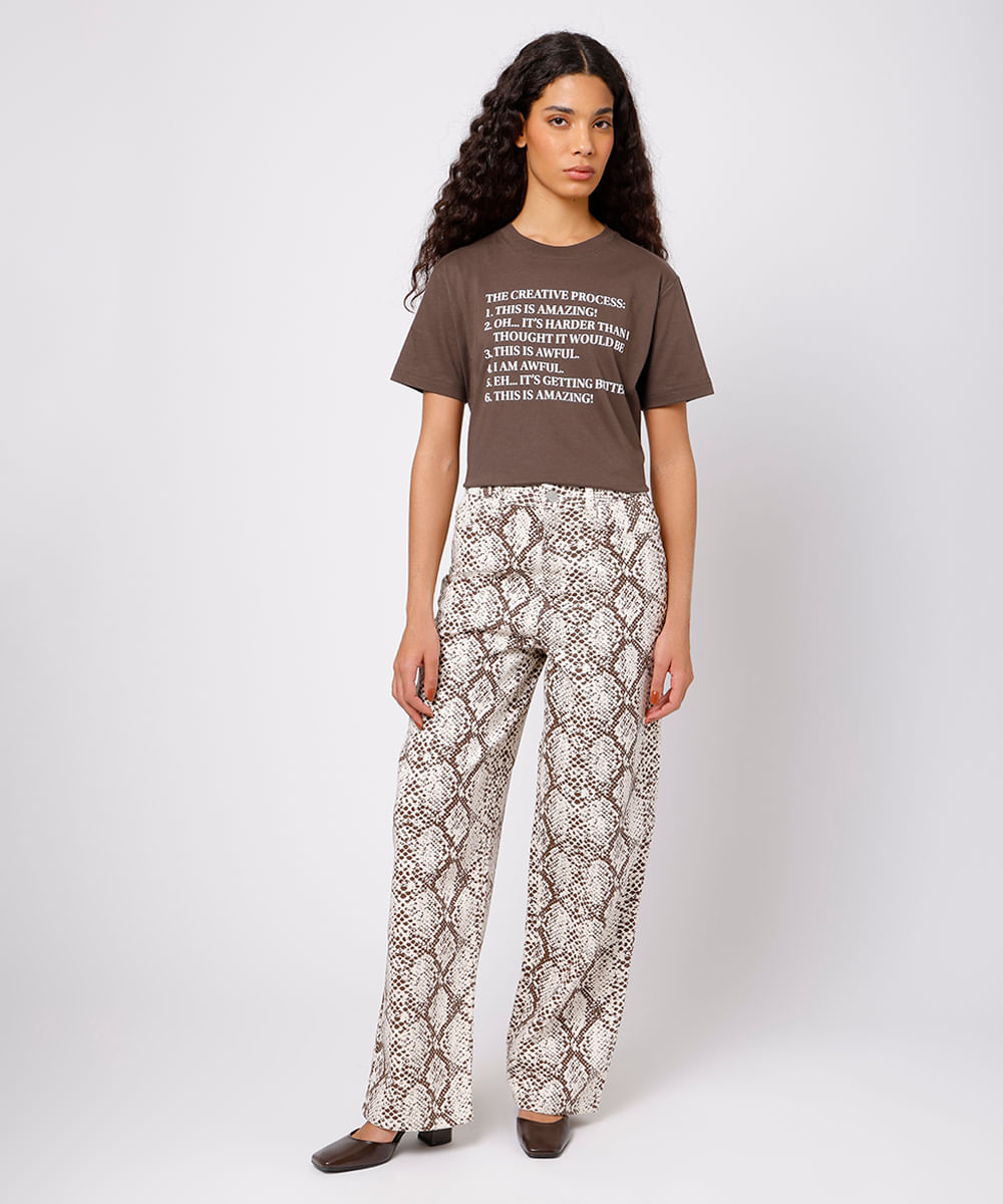 camiseta feminina de algodão estampada mindset marrom