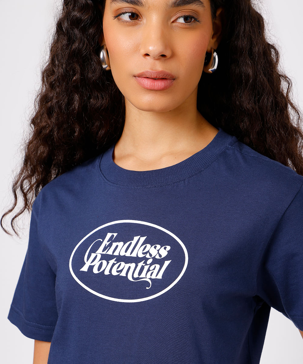 camiseta feminina de algodão endless potential mindset azul