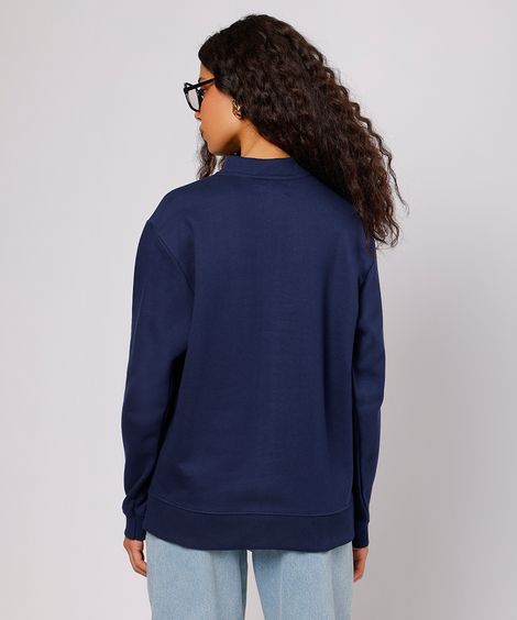 blusão feminino de moletom felpado bordado mindset sport azul