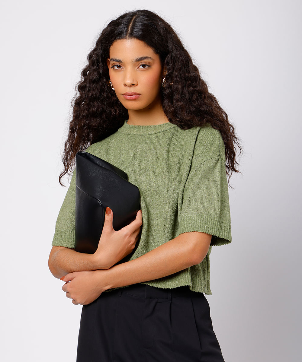blusa feminina de tricot manga curta mindset verde
