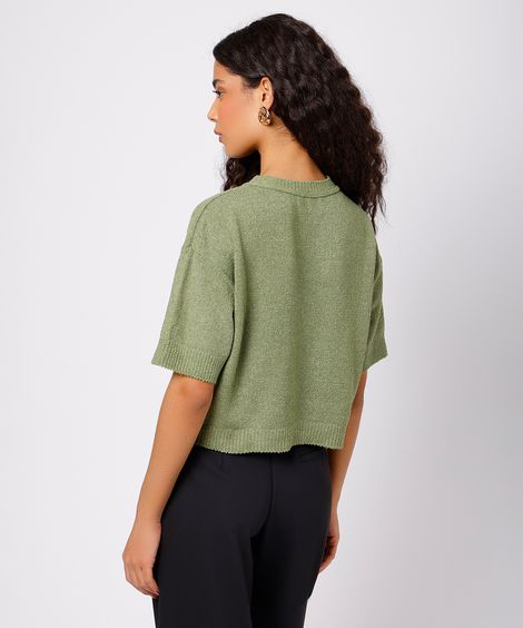 blusa feminina de tricot manga curta mindset verde