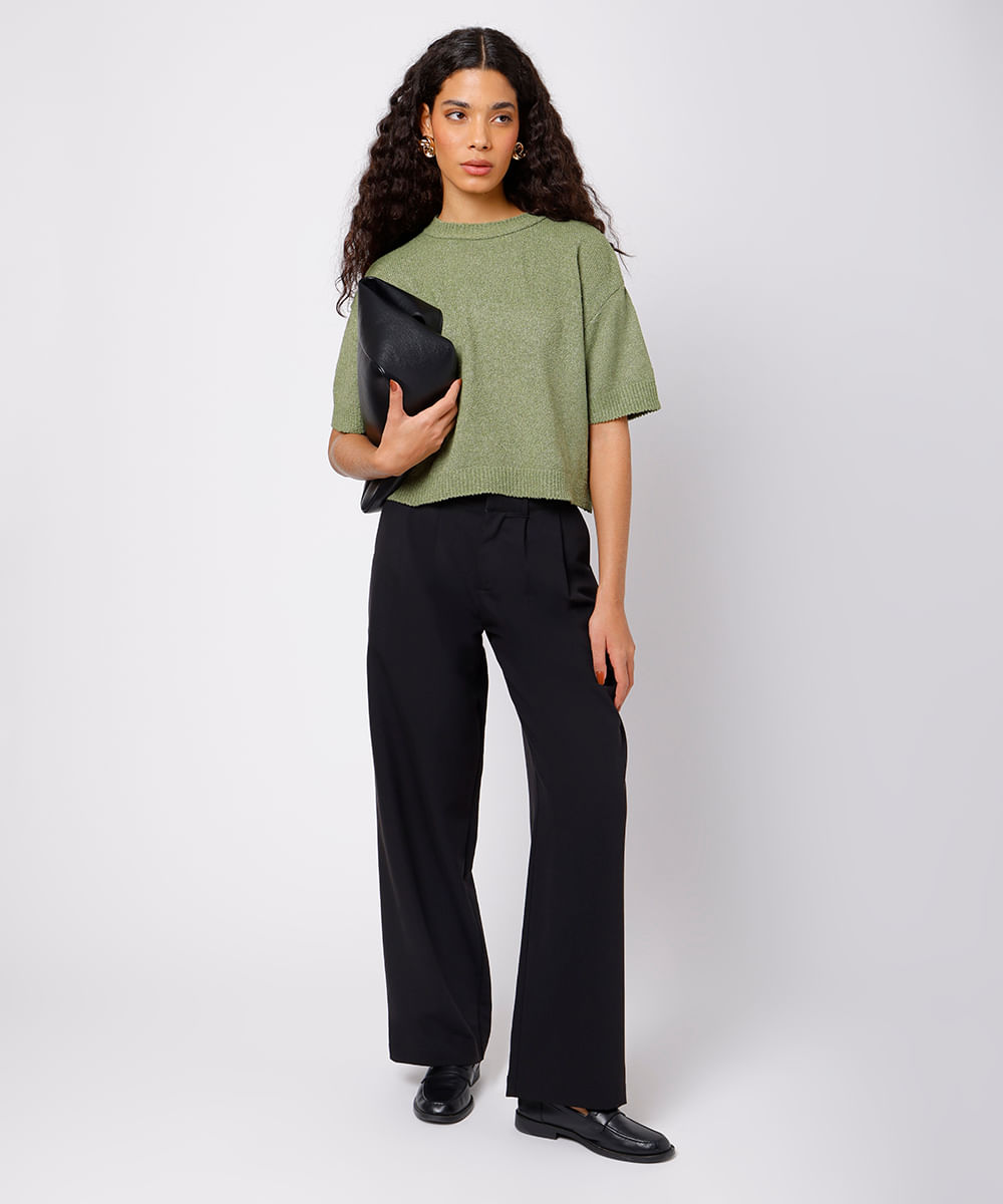 blusa feminina de tricot manga curta mindset verde