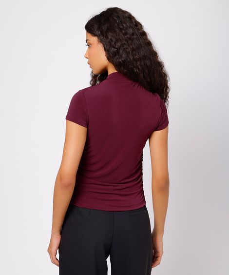 blusa feminina gola alta com recorte franzida mindset vinho