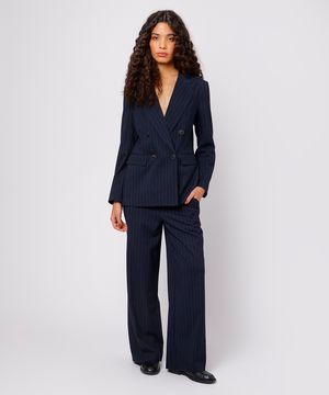 calça reta feminina de alfaiataria risca de giz mindset azul
