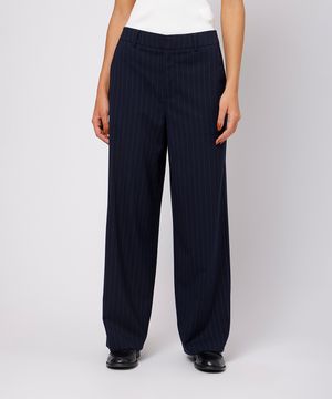 calça reta feminina de alfaiataria risca de giz mindset azul
