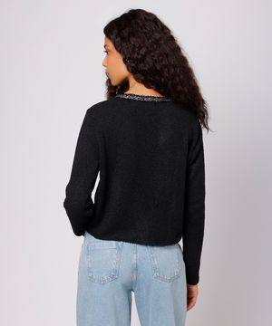 cardigan feminino de tricot com paetê mindset preto