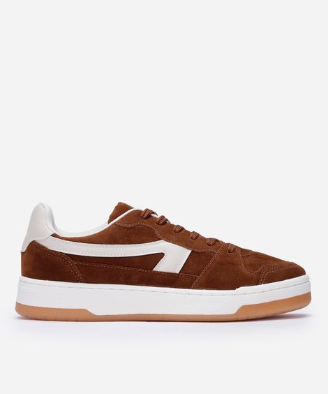 tênis masculino camurça recortes marrom
