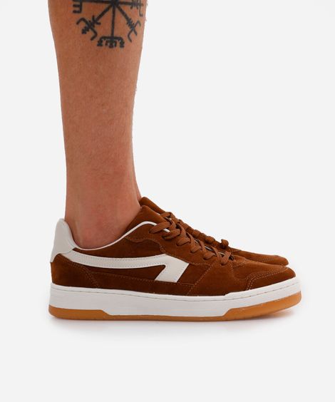 tênis masculino camurça recortes marrom