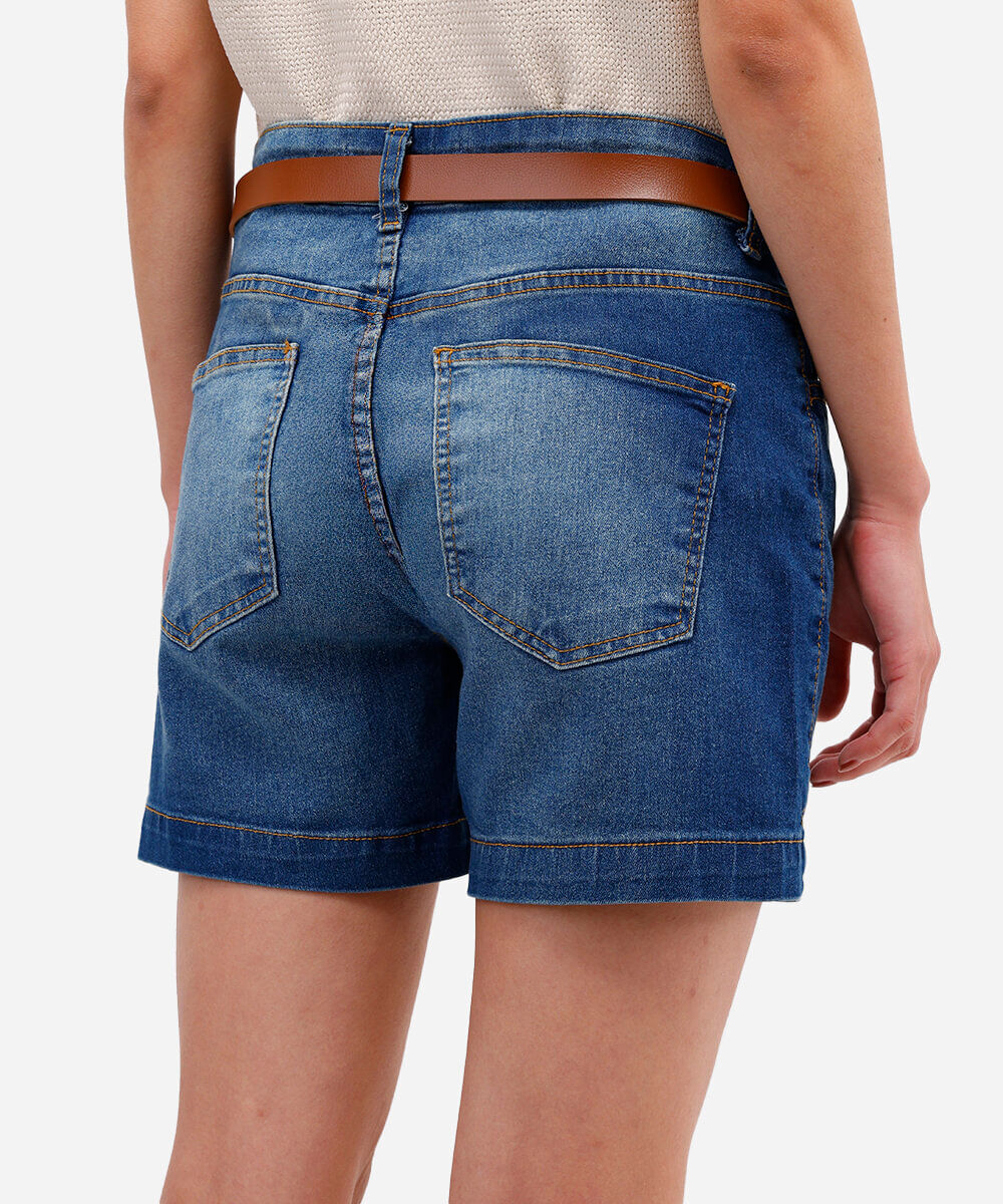 short feminino jeans com cinto azul