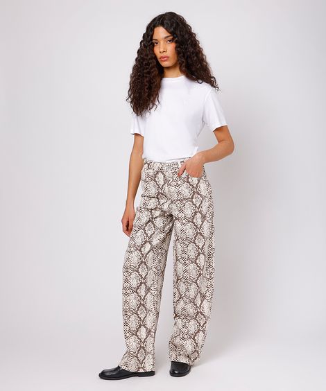 calça reta copenhagen feminina de sarja animal print colorida
