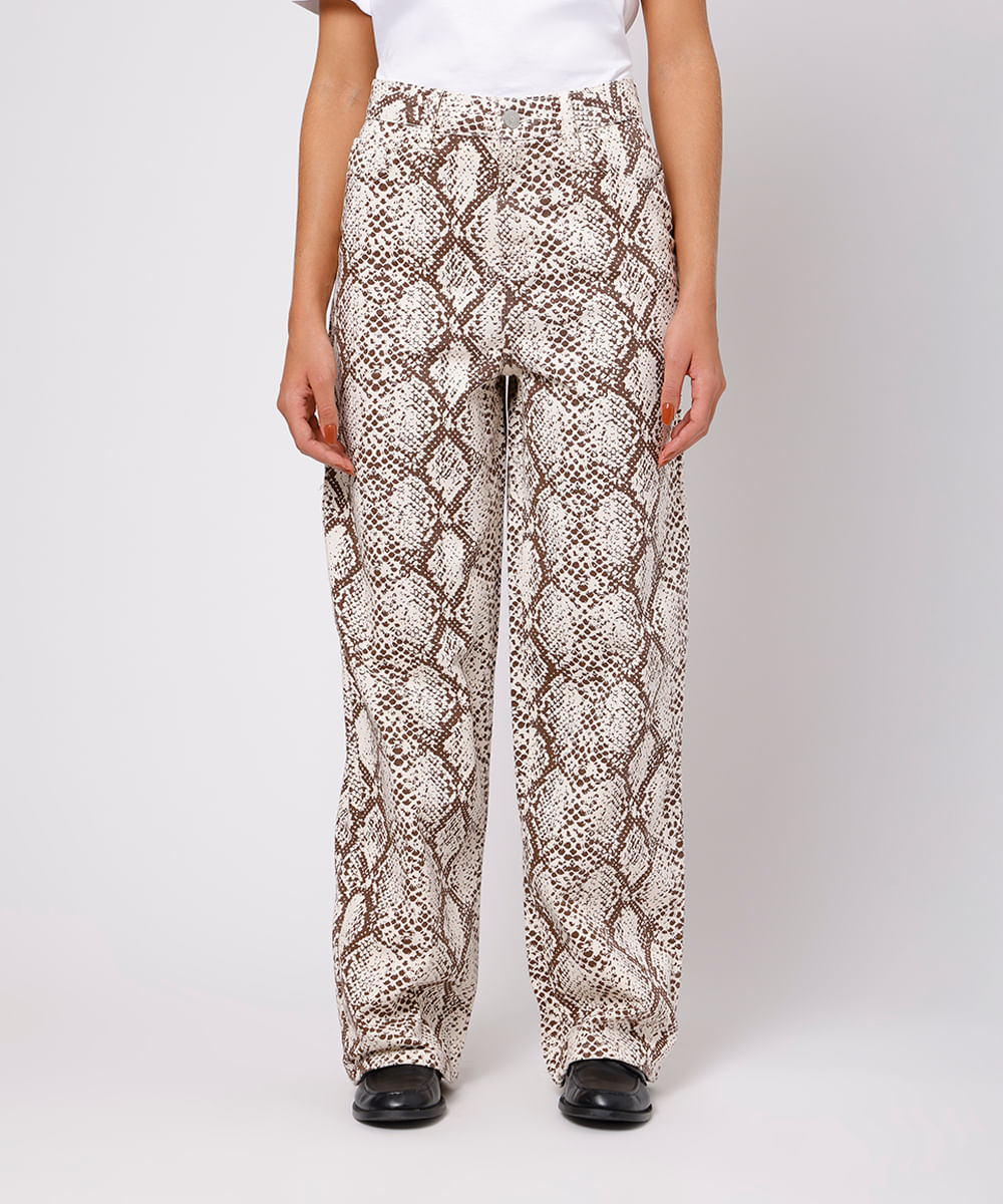 calça reta copenhagen feminina de sarja animal print colorida