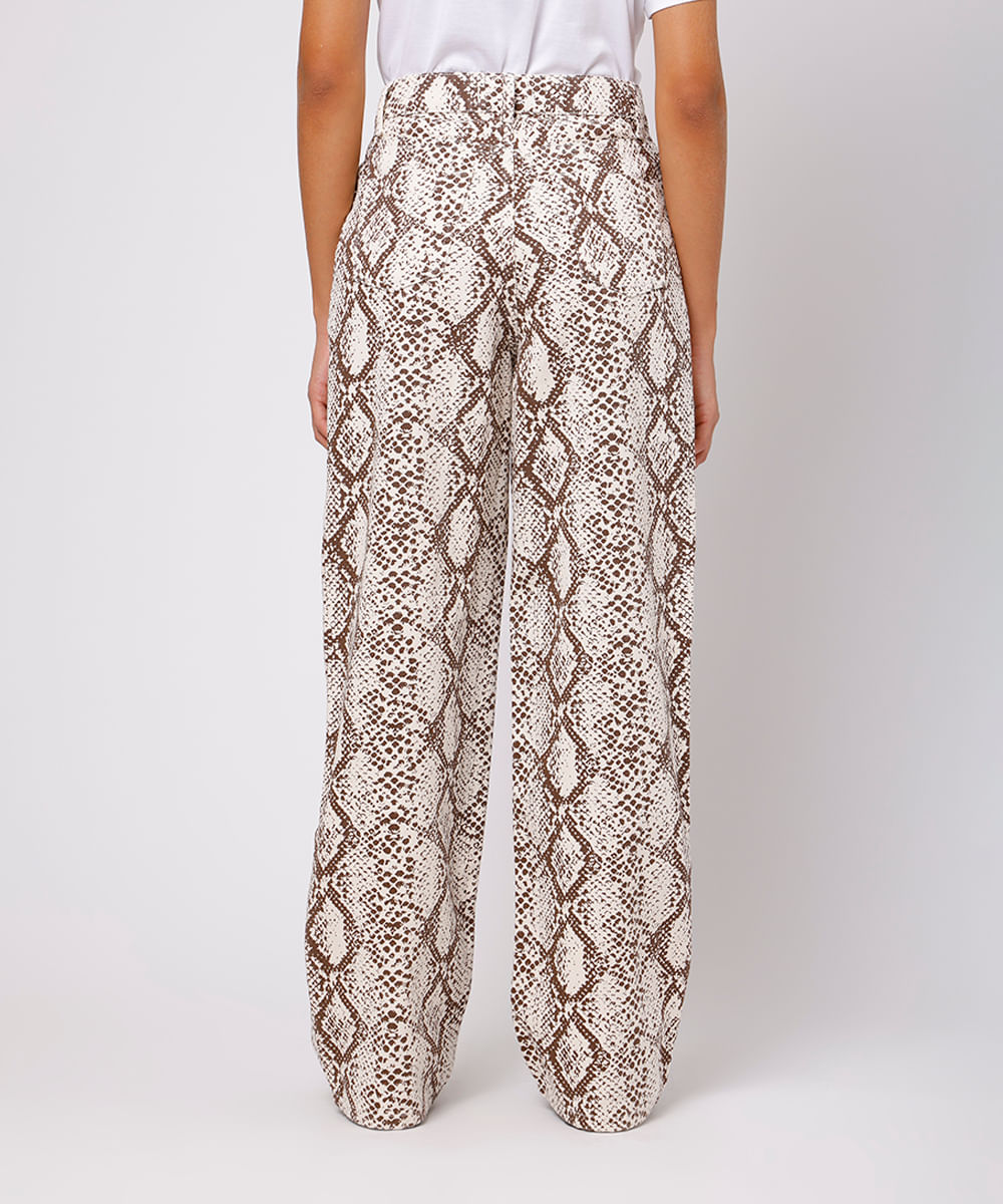 calça reta copenhagen feminina de sarja animal print colorida