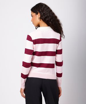 polo feminina de tricot listrada mindset rosa