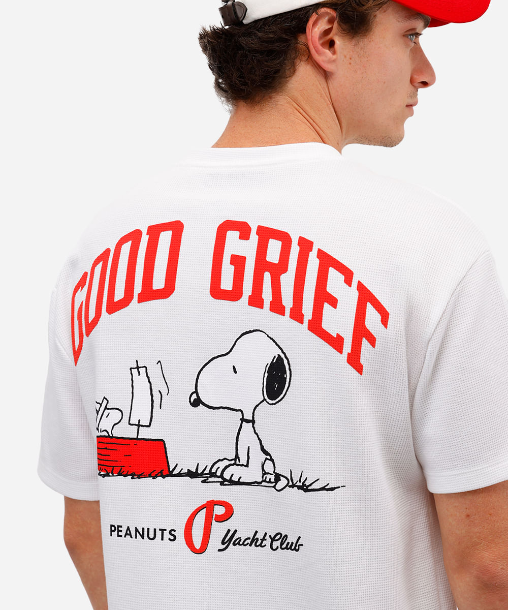 camiseta masculina snoopy texturizada off white
