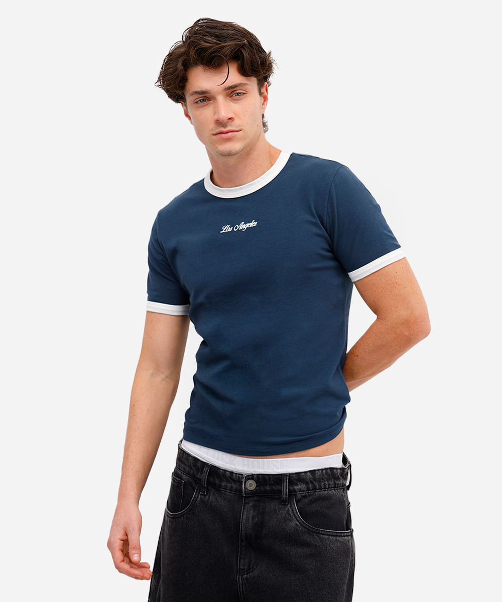 camiseta muscle masculina de algodão estampada azul