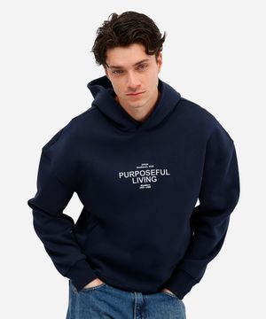 blusão masculino de moletom felpado com capuz estampado azul