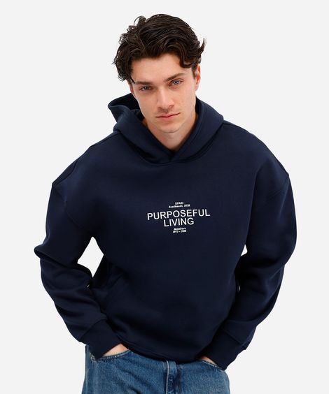 blusão masculino de moletom felpado com capuz estampado azul