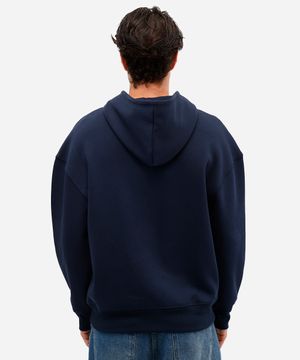 blusão masculino de moletom felpado com capuz estampado azul