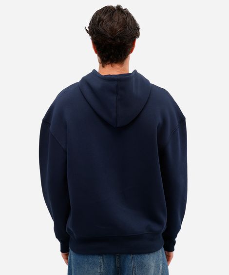 blusão masculino de moletom felpado com capuz estampado azul