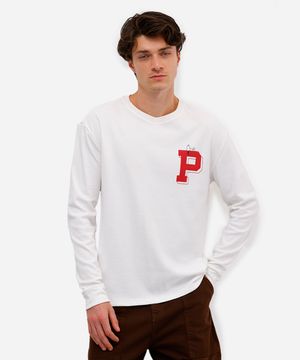 camiseta masculina manga longa snoopy off white